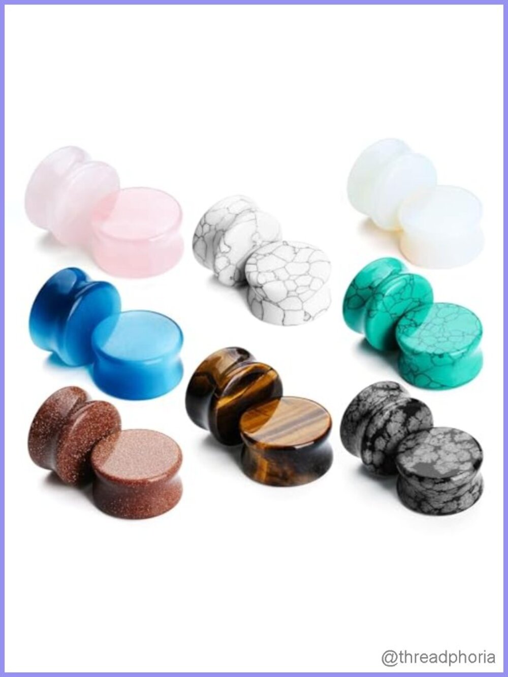 16pc Natural Stone Ear Plugs Double Flare Gauge Kit 6-20mm